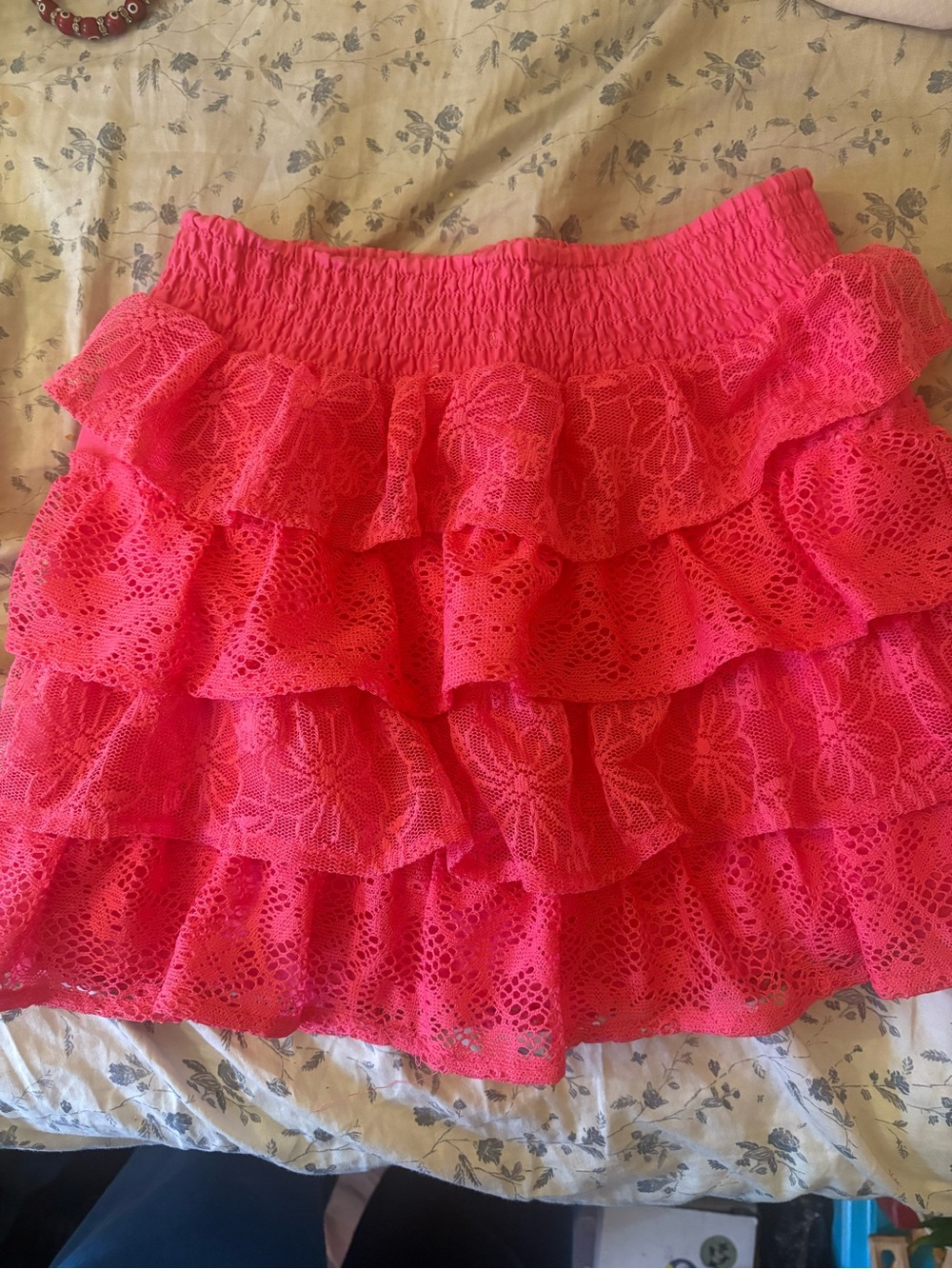 Women's Pink Tiered Lace Ruffle Skirt